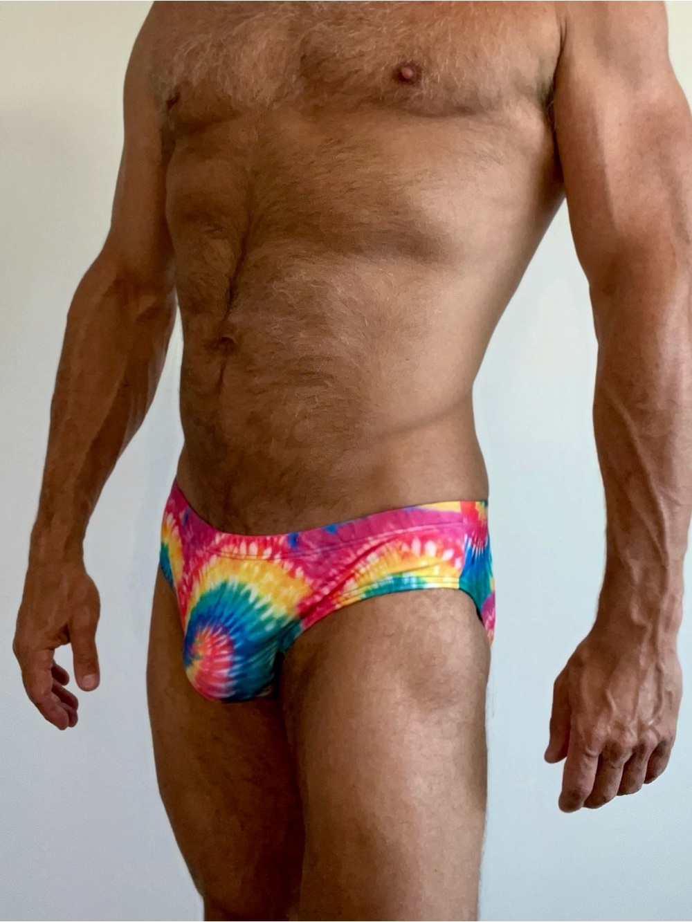 Men's Tie-Dye Swim Trunks - Multicolor Beach Brief, Medium, EUC